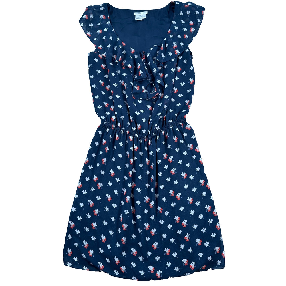 Sophie Max Sleeveless Dress Women's Medium Ruffle Keyhole Navy Blue Floral Short
